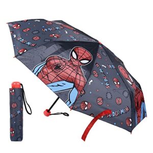 Paraguas plegable infantil de Spiderman con diseño colorido y temática de Marvel.