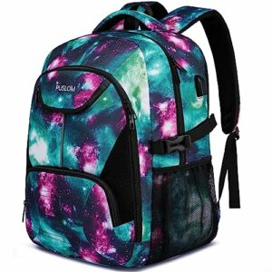 Mochila grande con diseño de galaxia verde, marca PUSLOM.