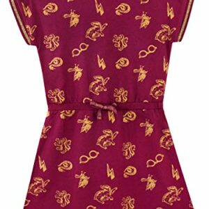 Vestido rojo de Harry Potter para niñas con estampado de símbolos mágicos.