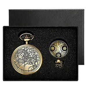 Reloj de bolsillo de bronce antiguo con diseño de Doctor Who y cadena, en caja de regalo.