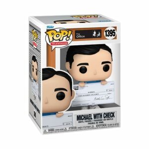 Figura de vinilo de Michael Scott sosteniendo un cheque, de la serie "The Office".