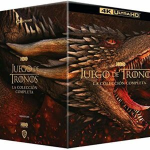 Caja de la colección completa en 4K Ultra-HD de "Juego de Tronos" mostrando un dragón en la portada.