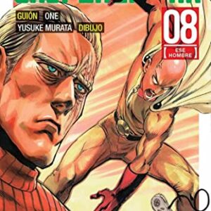 Portada del manga One Punch-Man 08 de IVREA con Saitama y un hombre en primer plano.