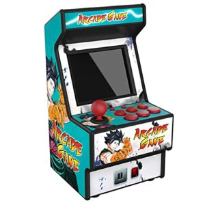 Máquina arcade portátil con diseño colorido y temática de videojuegos retro.