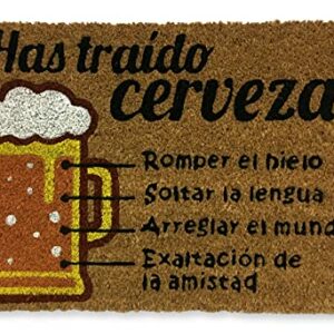 Felpudo de coco con diseño de cerveza y la frase "¿Has traído cerveza?".