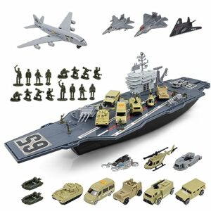 Kit de juguete de portaaviones militar RedCrab con vehículos y soldados.