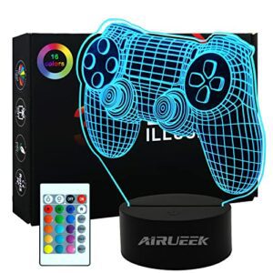 Lámpara 3D con diseño de gamepad en color azul y control remoto.