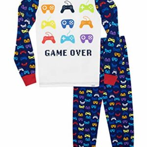 Pijamas de manga larga azules para niños con estampado de mandos de videojuegos y texto "Game Over".