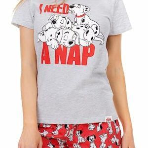 Pijama Disney de mujer con diseño de 101 Dálmatas en gris y rojo.