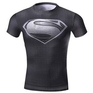 Camiseta de fitness negra para hombre con símbolo de Superman plateado.