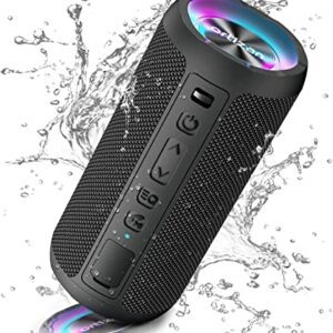 Altavoz Bluetooth portátil negro Ortizan con luces LED y diseño resistente al agua.