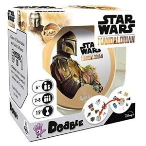 Juego de cartas "Dobble Star Wars Mandalorian" en caja ilustrada con personajes de la serie.