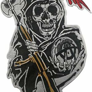 Parche grande bordado de Sons of Anarchy con un Grim Reaper sosteniendo una guadaña y una bola de cristal.