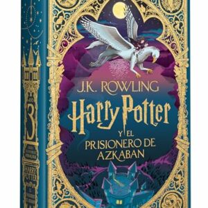 Portada del libro "Harry Potter y el prisionero de Azkaban" (edición MinaLima) con diseño ilustrado dorado y púrpura.