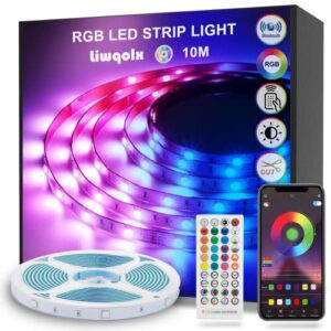 Luces LED RGB de 10 metros con control remoto y por app, de la marca Liwqolx.