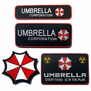 Parches de PVC con el logo de Umbrella Corporation en rojo y blanco, set de 4 unidades.