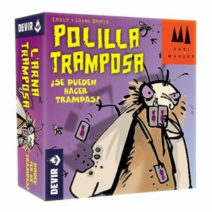 Juego de mesa "Polilla Tramposa" de Devir con ilustración de una polilla graciosa.