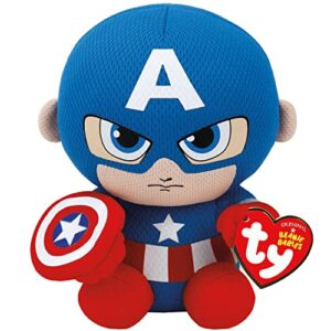 Peluche Beanie Baby de Capitán América de la marca Ty, con diseño multicolor.