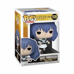 Figura Funko Pop! de Saiko Yonebayashi de Tokyo Ghoul: Re con cabello azul y traje blanco.