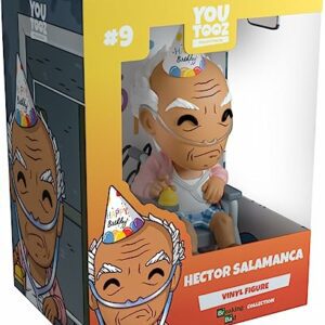 Figura de vinilo de Héctor Salamanca en una caja con diseño colorido de Youtooz.