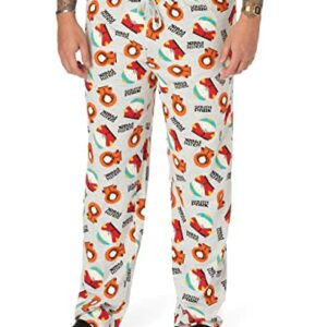 Pantalones de salón grises con estampado colorido de personajes de South Park, talla L.