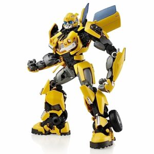 Figura de acción Transformer Bumblebee amarillo con detalles negros y plateados.