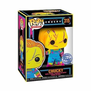 Figura Funko POP de Chucky de la película Bride of Chucky en color amarillo neon.