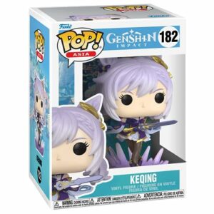 Figura Funko Pop! de Keqing de Genshin Impact con cabello lila y atuendo morado.