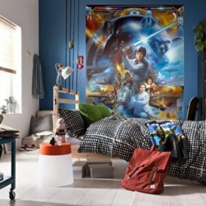 Papel pintado de Luke Skywalker y otros personajes de Star Wars en una habitación.