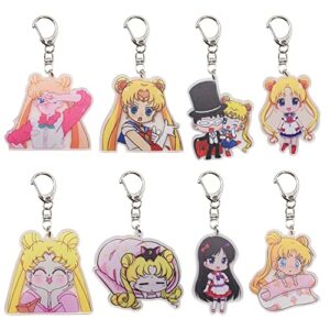 Llavero de doble cara con personajes de Sailor Moon, paquete de 8 piezas, marca Babioms.