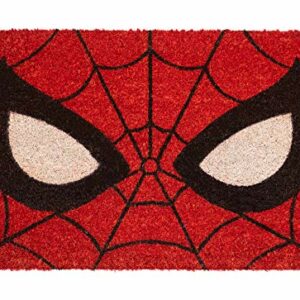 Felpudo con diseño de la máscara de Spiderman en colores rojo y negro.