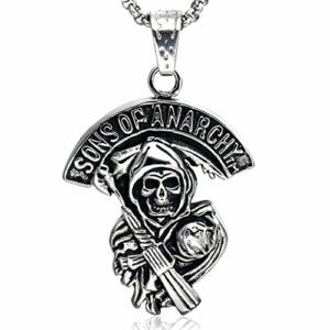 Collar de acero inoxidable con colgante de Grim Reaper y texto "Sons of Anarchy".