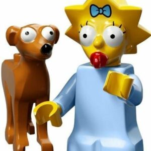 Figura de Maggie Simpson con Santa's Little Helper de LEGO.