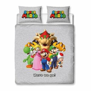 Juego de cama doble con personajes de Super Mario en un diseño reversible.