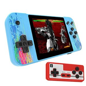 Consola de juegos portátil azul con pantalla a color y mando adicional rojo.