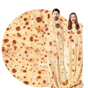 Manta redonda con diseño de tortilla, ideal para envolver a niños y adultos.