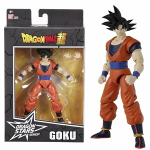 Figura articulada de Goku en traje naranja y azul de la serie Dragon Ball Super.