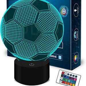 Lámpara LED de ilusión óptica con diseño de balón de fútbol y control remoto.