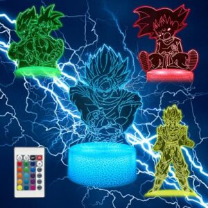 Lámpara LED 3D de Goku que cambia de color, ideal para niños y niñas.