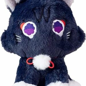 Peluche de gato inspirado en Genshin Impact de color negro y ojos grandes.