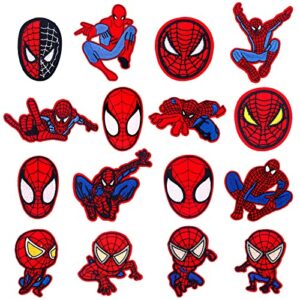 Parches termoadhesivos de Spiderman en diferentes poses y expresiones para ropa y accesorios.