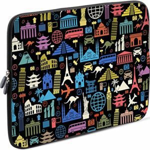 Funda para laptop de 15-15,6 pulgadas con diseño de monumentos coloridos.