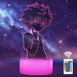 Lámpara 3D de Killua Zoldyck de Hunter x Hunter con base rosa y control remoto.